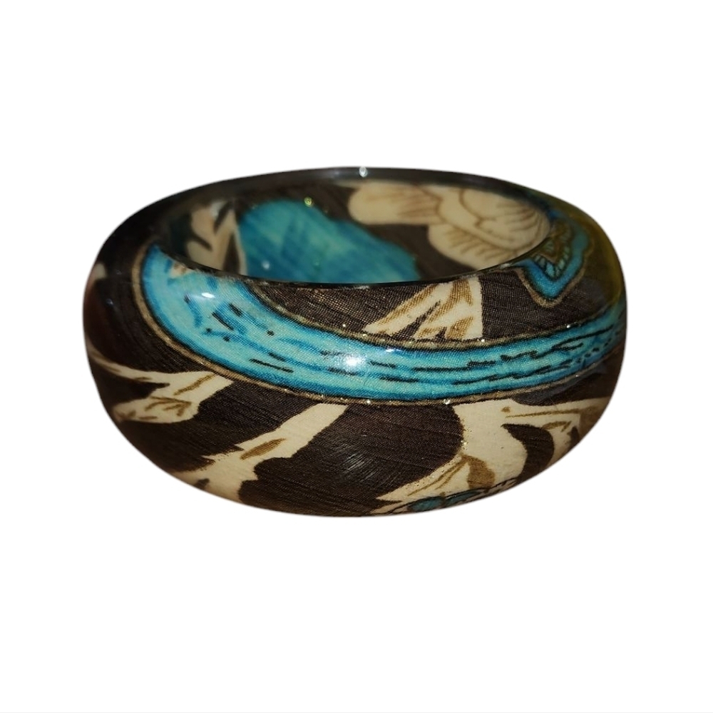 Vintage Lucite Over Wood Floral Wide Chunky Y2K Bangle